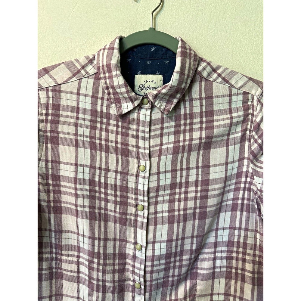 Jachs Girlfriend Womens XS Plaid Long Sleeve Button Down Shirt Pink White Pocket